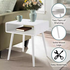 Table d'appoint avec étagère, Table d'appoint moderne du milieu du siècle avec niche ouverte, Bords incurvés et pieds fuselés
