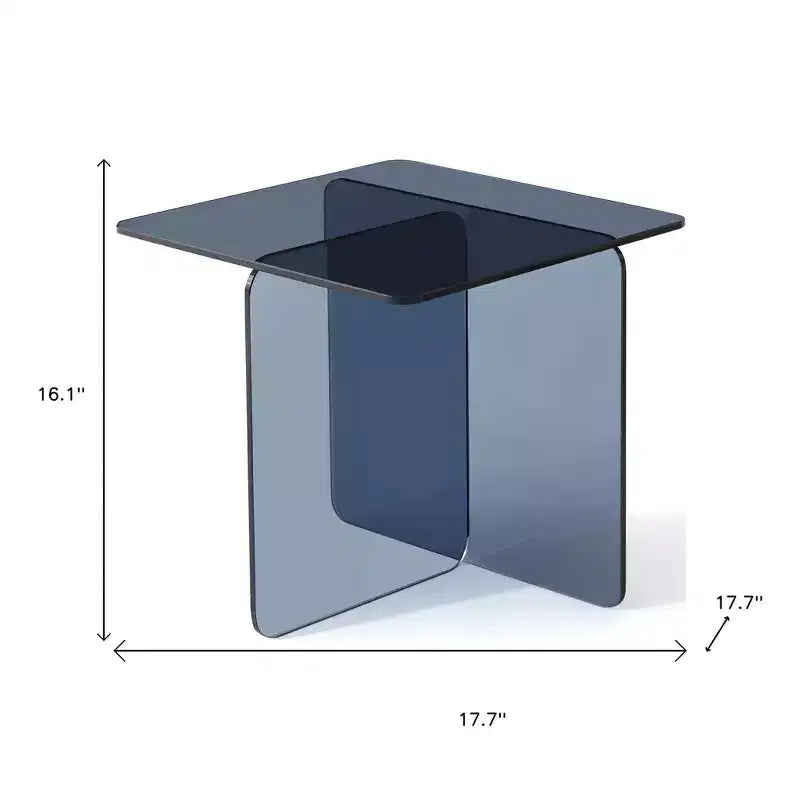 Table d'appoint carrée 40 cm en verre noir fumé avec pieds croisés