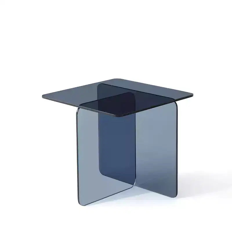 Table d'appoint carrée 40 cm en verre noir fumé avec pieds croisés