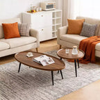Tables basses gigognes (lot de 2), Plateau ovale en bois avec pieds en métal, pour Salon et Chambre