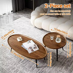 Tables basses gigognes (lot de 2), Plateau ovale en bois avec pieds en métal, pour Salon et Chambre