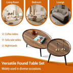 Tables basses gigognes (lot de 2), Plateau ovale en bois avec pieds en métal, pour Salon et Chambre