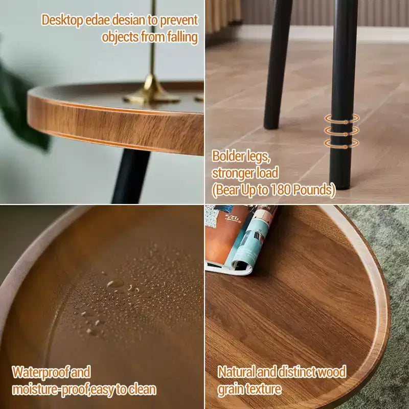 Tables basses gigognes (lot de 2), Plateau ovale en bois avec pieds en métal, pour Salon et Chambre