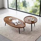 Tables basses gigognes (lot de 2), Plateau ovale en bois avec pieds en métal, pour Salon et Chambre