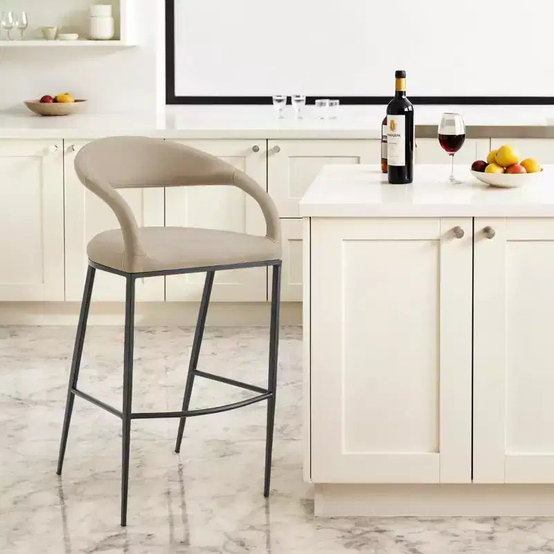 Tabouret de bar en similicuir beige et noir de 76 cm avec accoudoirs