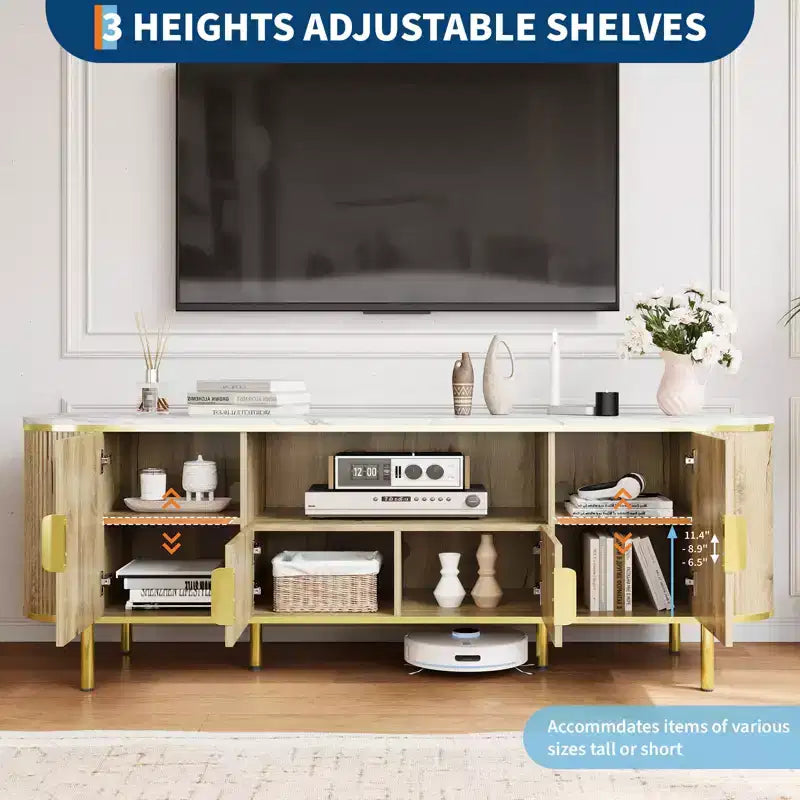 Meuble TV 178 cm avec portes coulissantes et étagères réglables