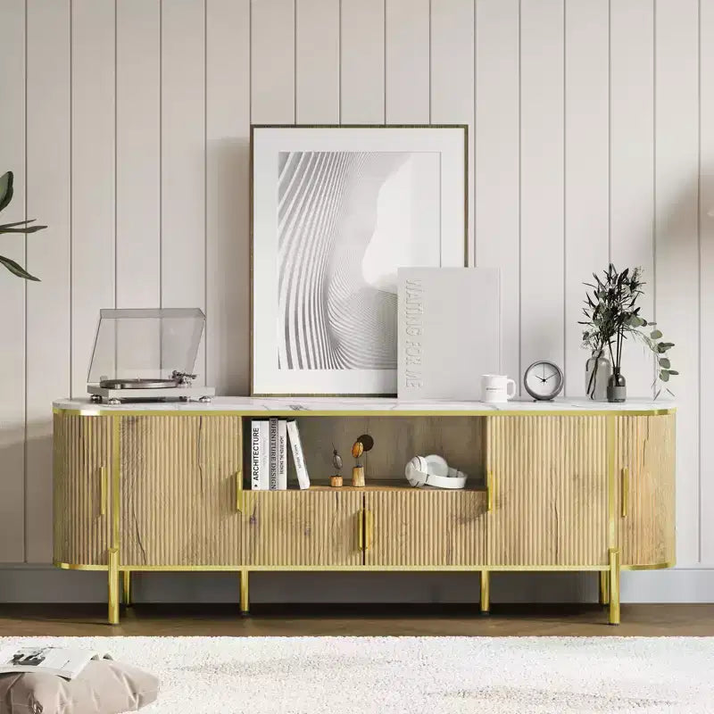 Meuble TV 178 cm avec portes coulissantes et étagères réglables
