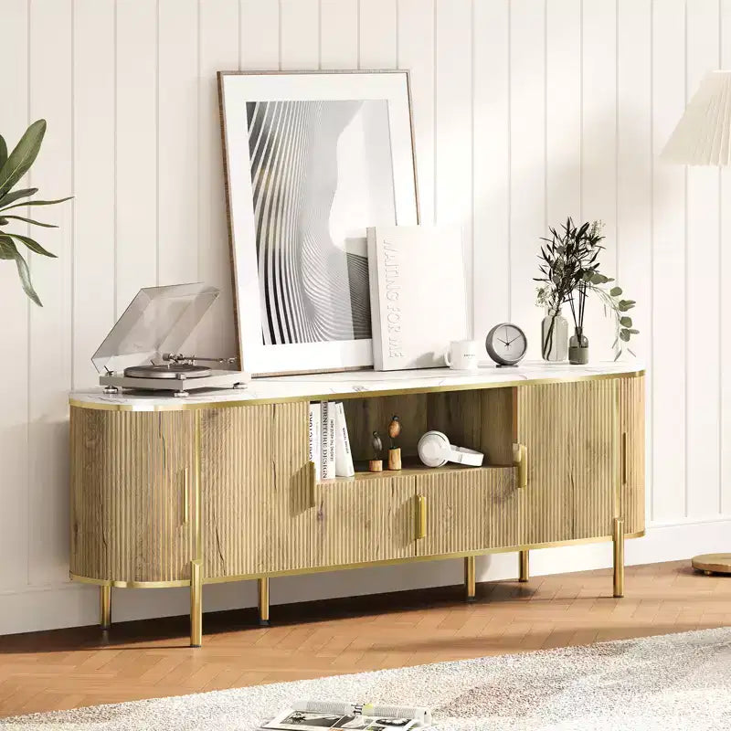 Meuble TV 178 cm avec portes coulissantes et étagères réglables