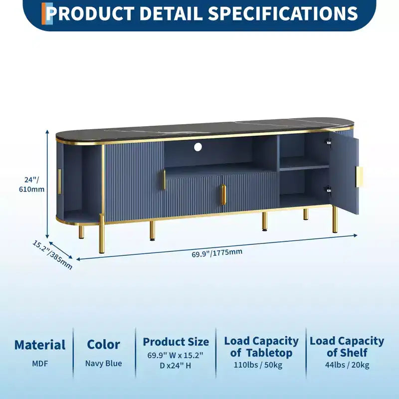Meuble TV 178 cm avec portes coulissantes et étagères réglables