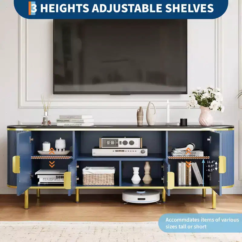 Meuble TV 178 cm avec portes coulissantes et étagères réglables