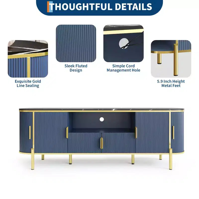 Meuble TV 178 cm avec portes coulissantes et étagères réglables