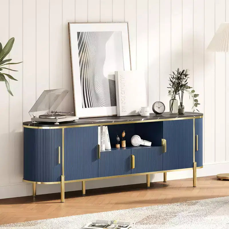 Meuble TV 178 cm avec portes coulissantes et étagères réglables