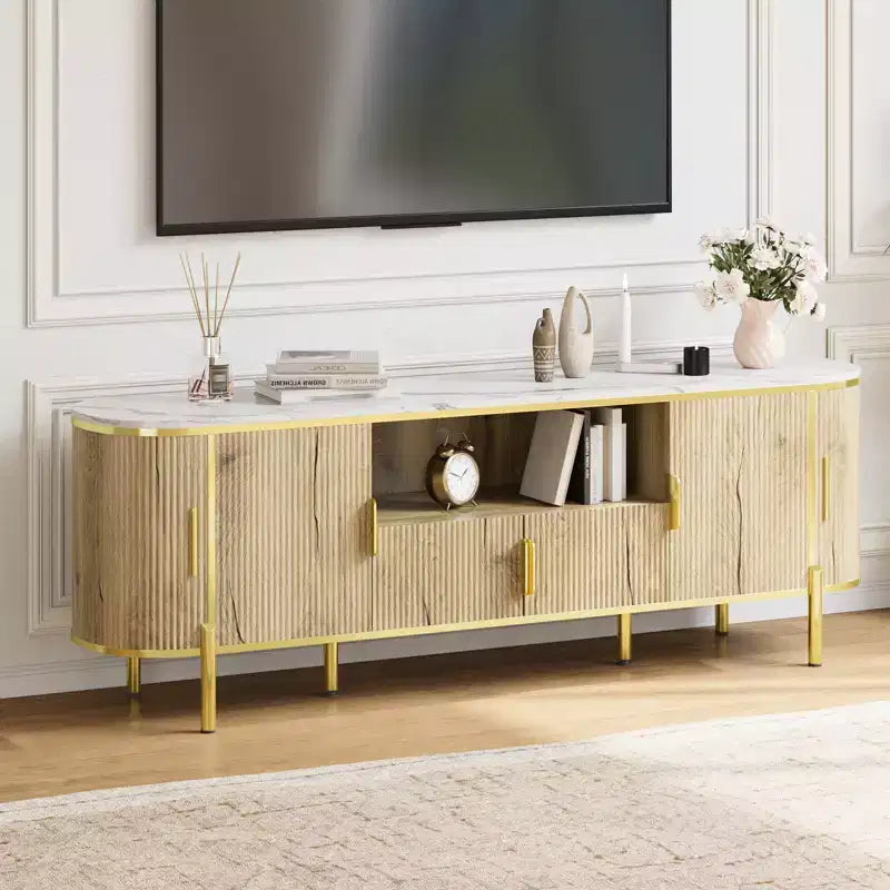 Meuble TV 178 cm avec portes coulissantes et étagères réglables
