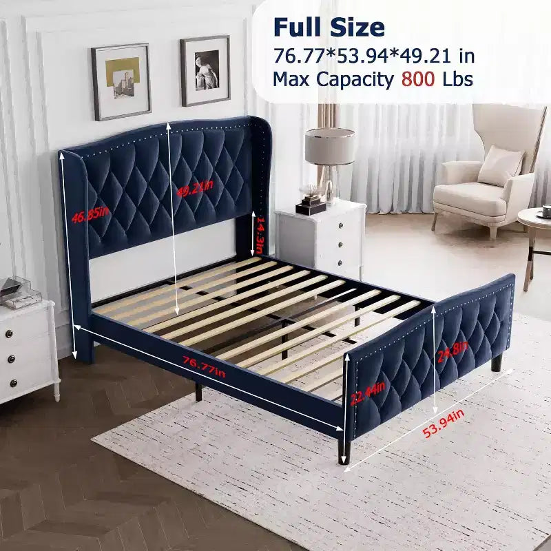 Lit plateforme double avec tête de lit capitonnée à oreilles et 4 tiroirs de rangement – Noir