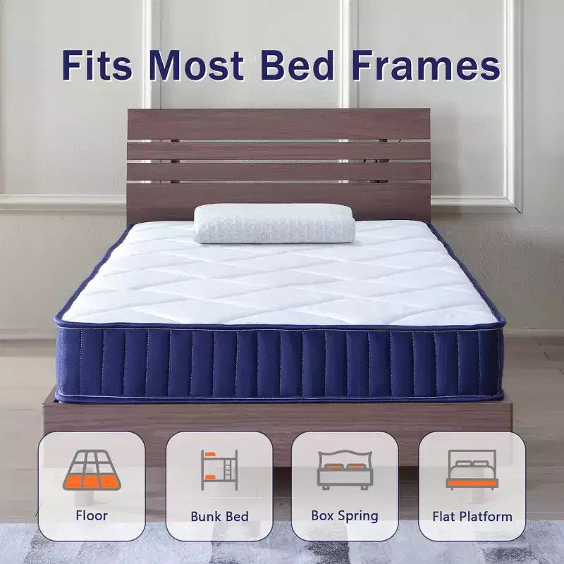 Matelas hybride double de 6 pouces avec ressorts ensachés et mousse à mémoire de forme