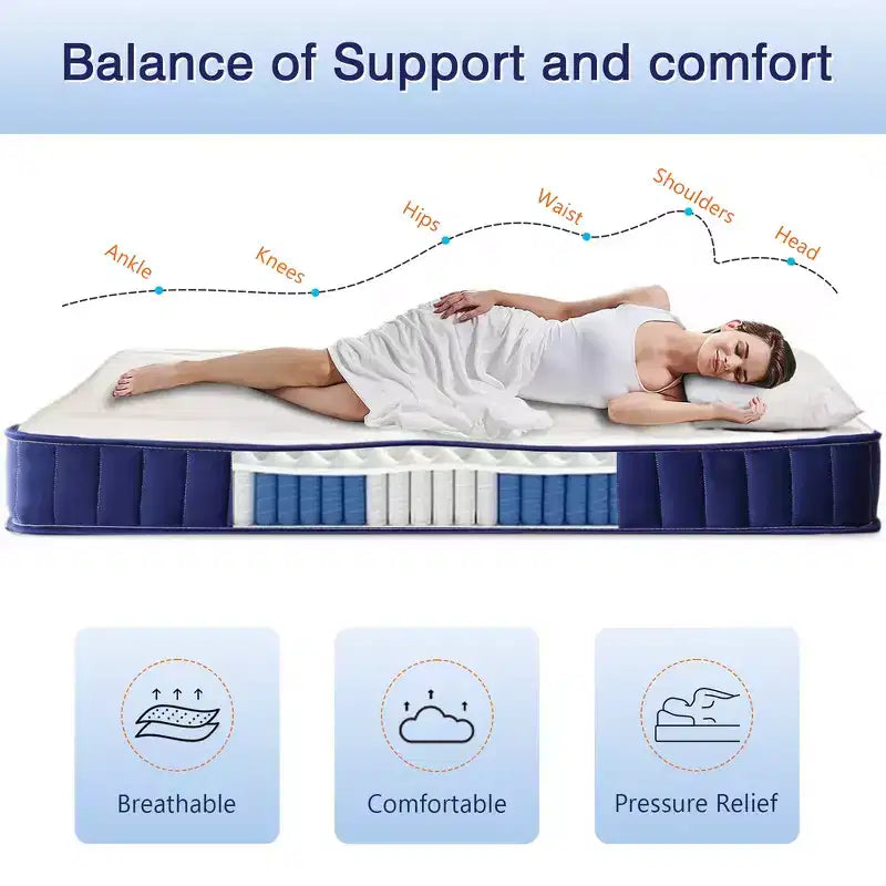 Matelas hybride double de 6 pouces avec ressorts ensachés et mousse à mémoire de forme