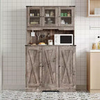 70.5 Brown Farmhouse Pantry Cabinet C Kitchen Hutch Storage with Charging Station, Adjustable Shelves & Coffee Bar Countertop for Dining Room