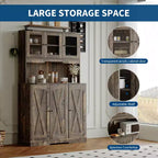 Meuble de rangement de cuisine de 178 cm marron style ferme avec station de recharge, étagères réglables et plan de travail pour bar à café