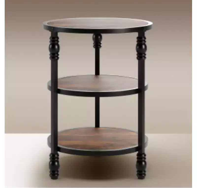Table d'appoint ronde avec cadre en fer et plateau en bois