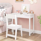 Coiffeuse pour enfants avec chaise, coiffeuse 2-en-1 avec miroir et plateau rabattable