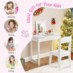 Coiffeuse pour enfants avec chaise, coiffeuse 2-en-1 avec miroir et plateau rabattable