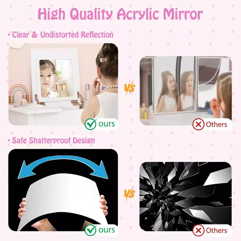 Coiffeuse pour enfants avec chaise, coiffeuse 2-en-1 avec miroir et plateau rabattable