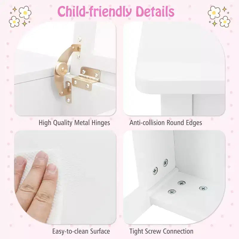 Coiffeuse pour enfants avec chaise, coiffeuse 2-en-1 avec miroir et plateau rabattable
