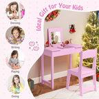 Coiffeuse pour enfants avec chaise, coiffeuse 2-en-1 avec miroir et plateau rabattable