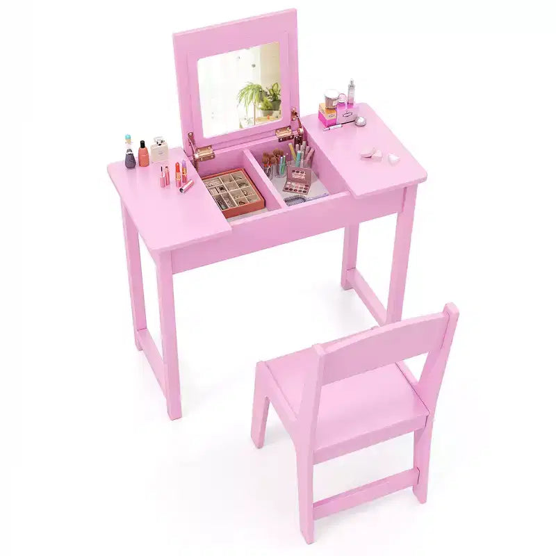 Costway Kids Vanity Table & Chair Set 2-in-1 Princess Makeup Dressing Desk Set
