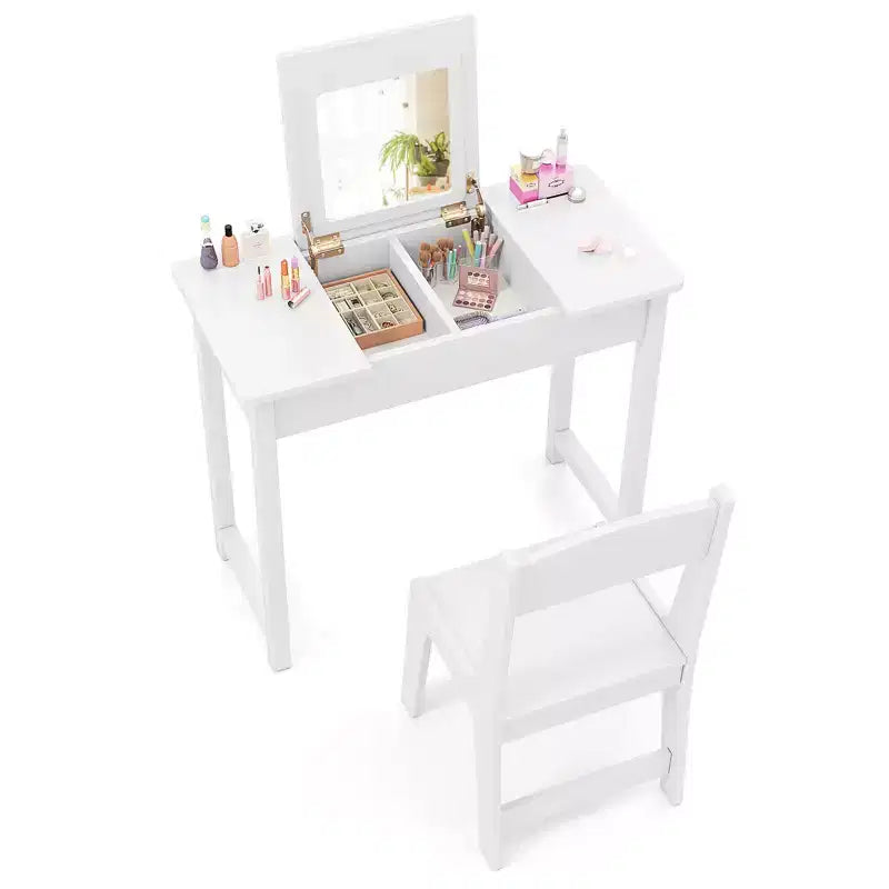 Coiffeuse pour enfants avec chaise, coiffeuse 2-en-1 avec miroir et plateau rabattable