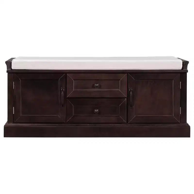 Banc de rangement avec tiroirs, armoires et coussin amovible