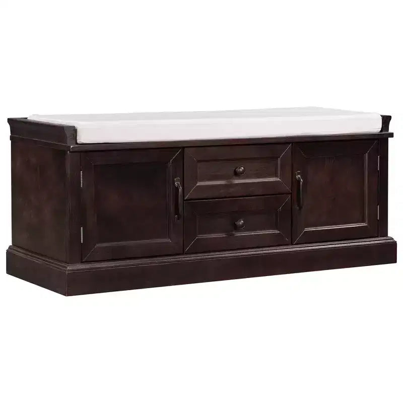 Banc de rangement avec tiroirs, armoires et coussin amovible