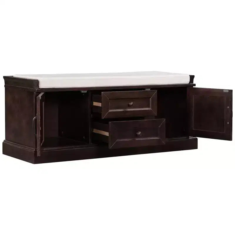 Banc de rangement avec tiroirs, armoires et coussin amovible