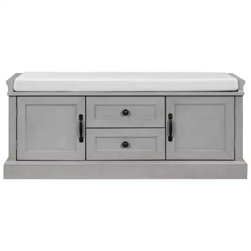 Banc de rangement avec tiroirs, armoires et coussin amovible
