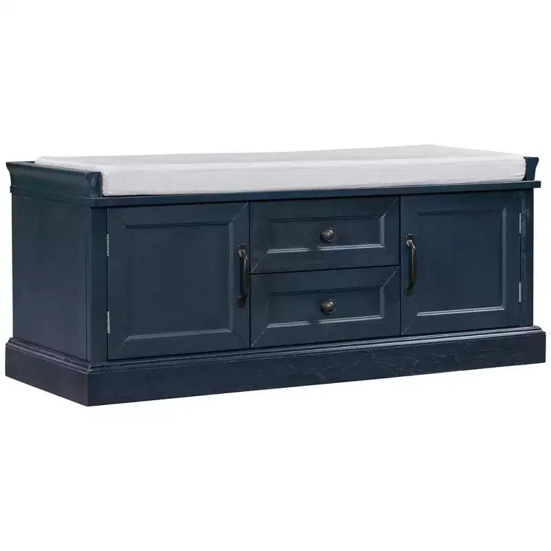 Banc de rangement avec tiroirs, armoires et coussin amovible