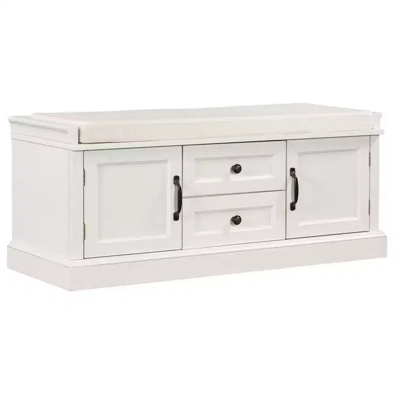 Banc de rangement avec tiroirs, armoires et coussin amovible