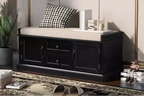 Wooden Storage Bench, Entryway Storage Bench with Drawers & Cabinets,Foyer Shoe Bench with Removable Cushion for Entryway Bedroom Living Room