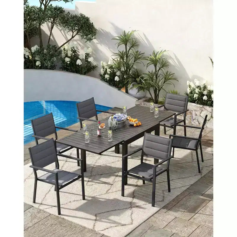 Chaises de salle à manger empilables en aluminium d'extérieur avec accoudoirs, lot de 2