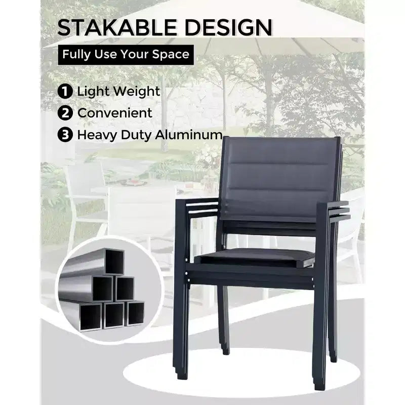 Chaises de salle à manger empilables en aluminium d'extérieur avec accoudoirs, lot de 2