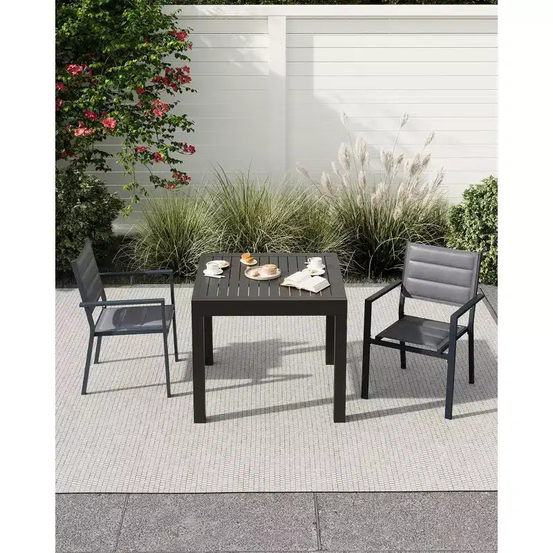 Chaises de salle à manger empilables en aluminium d'extérieur avec accoudoirs, lot de 2