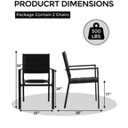 Chaises de salle à manger empilables en aluminium d'extérieur avec accoudoirs, lot de 2