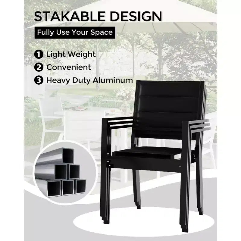 Chaises de salle à manger empilables en aluminium d'extérieur avec accoudoirs, lot de 2