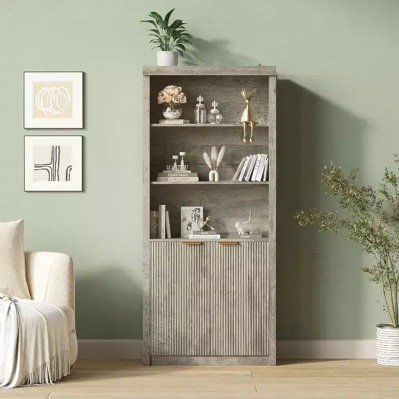 Bibliothèque 5 étagères avec portes, bibliothèque de rangement de 180 cm avec étagères réglables
