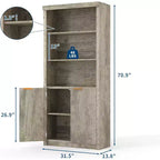 Bibliothèque 5 étagères avec portes, bibliothèque de rangement de 180 cm avec étagères réglables
