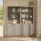 Bibliothèque 5 étagères avec portes, bibliothèque de rangement de 180 cm avec étagères réglables