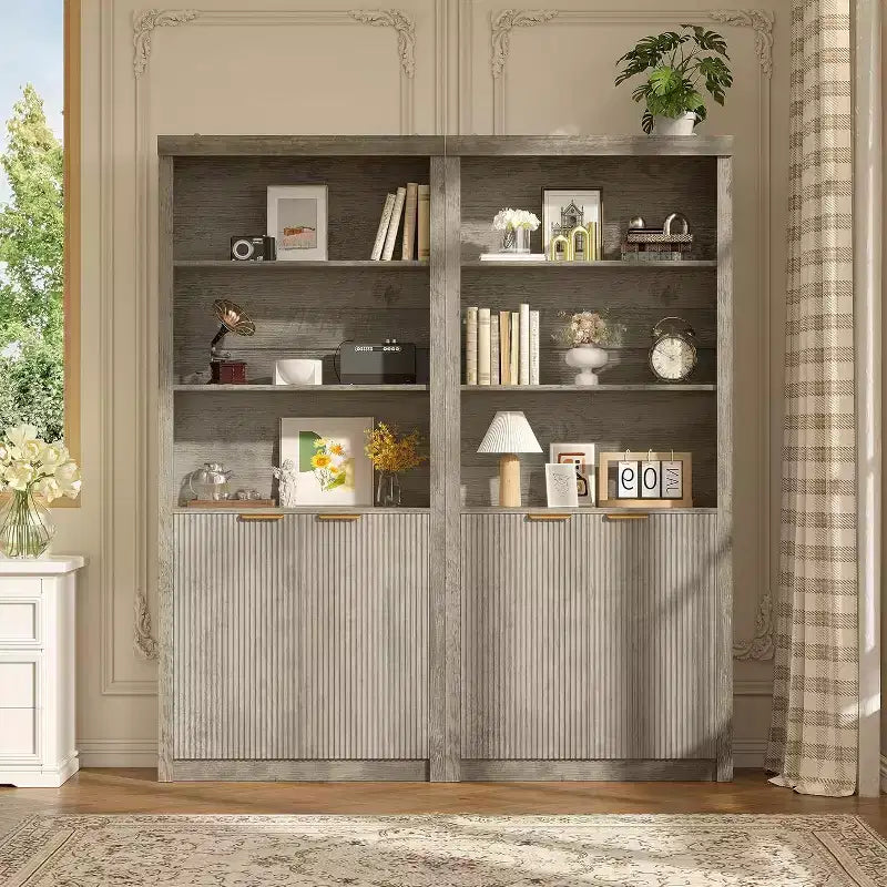 Bibliothèque 5 étagères avec portes, bibliothèque de rangement de 180 cm avec étagères réglables