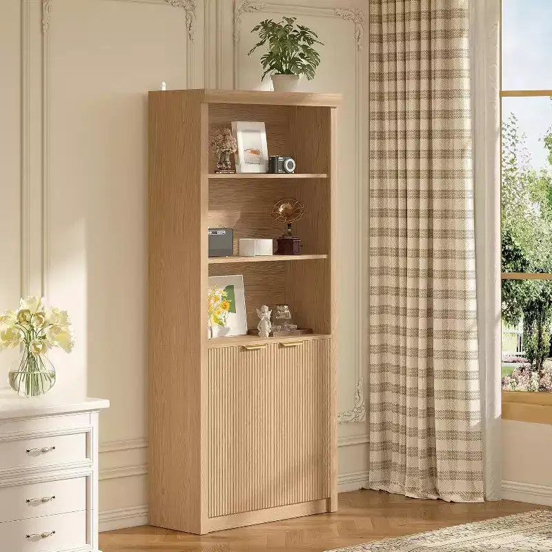 Bibliothèque 5 étagères avec portes, bibliothèque de rangement de 180 cm avec étagères réglables