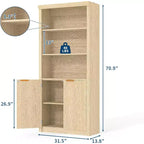 Bibliothèque 5 étagères avec portes, bibliothèque de rangement de 180 cm avec étagères réglables
