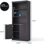 Bibliothèque 5 étagères avec portes, bibliothèque de rangement de 180 cm avec étagères réglables