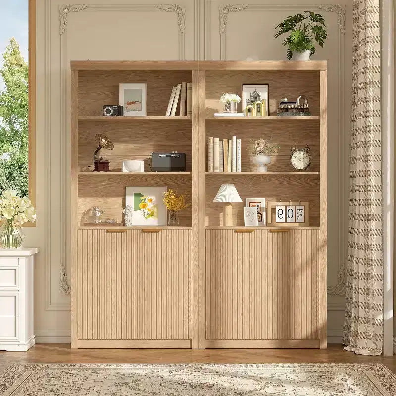 Bibliothèque 5 étagères avec portes, bibliothèque de rangement de 180 cm avec étagères réglables